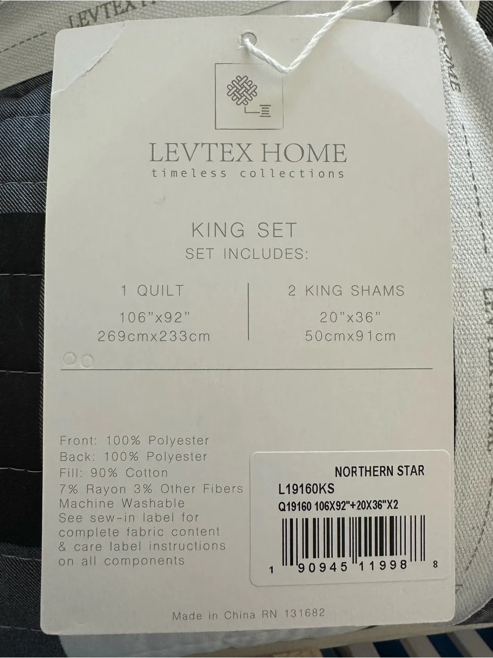 Levtex Gray and White Reversible Plaid and Winter Print Quilt Set